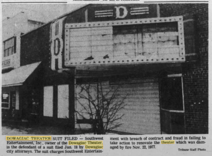Dowagiac Theatre - Jan 23 1980 (newer photo)